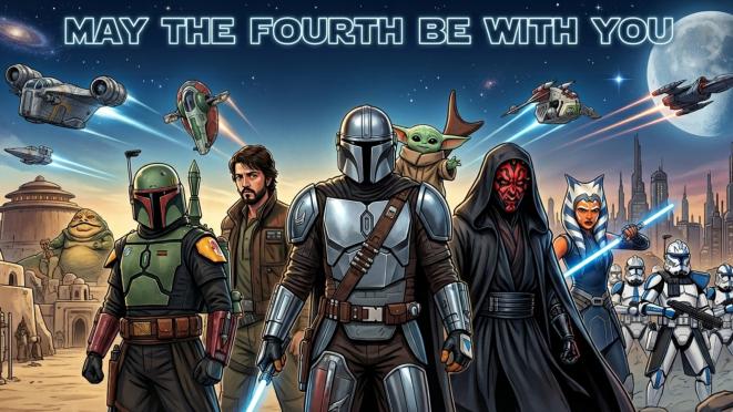 Estrenos y contenidos del Día de Star Wars 2026. Imagen hecha con IA.